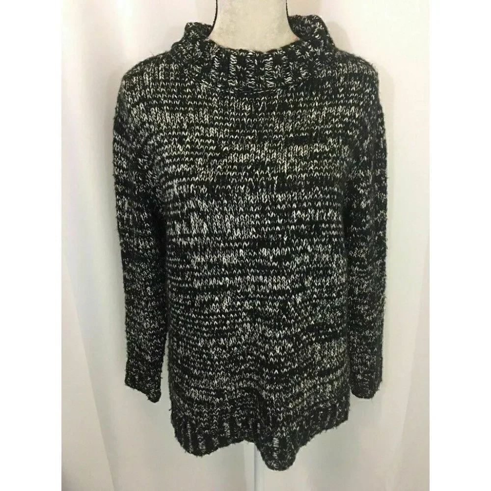 Zara Womens Black White Knit Long Sleeve Sweater Top Medium
